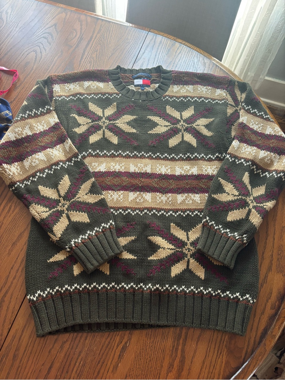 VTG 90s Tommy Hilfiger fair isle chunky knit heavyweight sweater cotton mens L